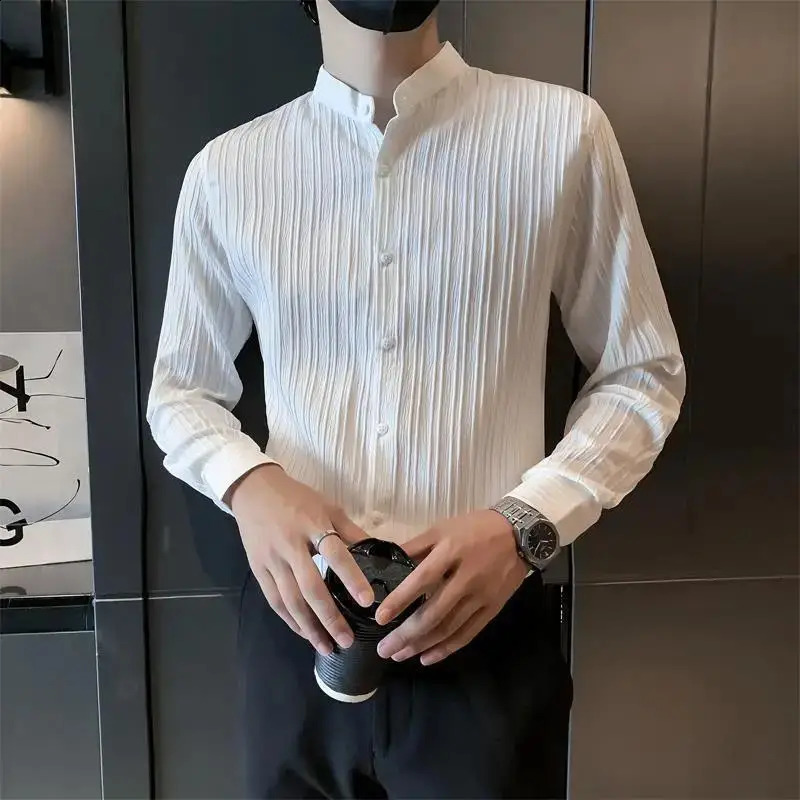 Spring Autumn Fashion Stand Collar Long Sleeve Solid Color Blouse Mens Clothing Korean Loose Casual Button All-match Shirts 241223
