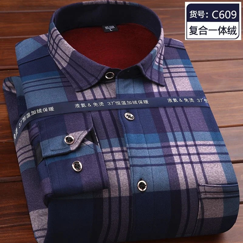 Autumn and Winter Fashion Trend Plaid Shirt Mens Casual Comfort Plus Fleece Thick Warm High Quality Long Sleeve Shirt 241223