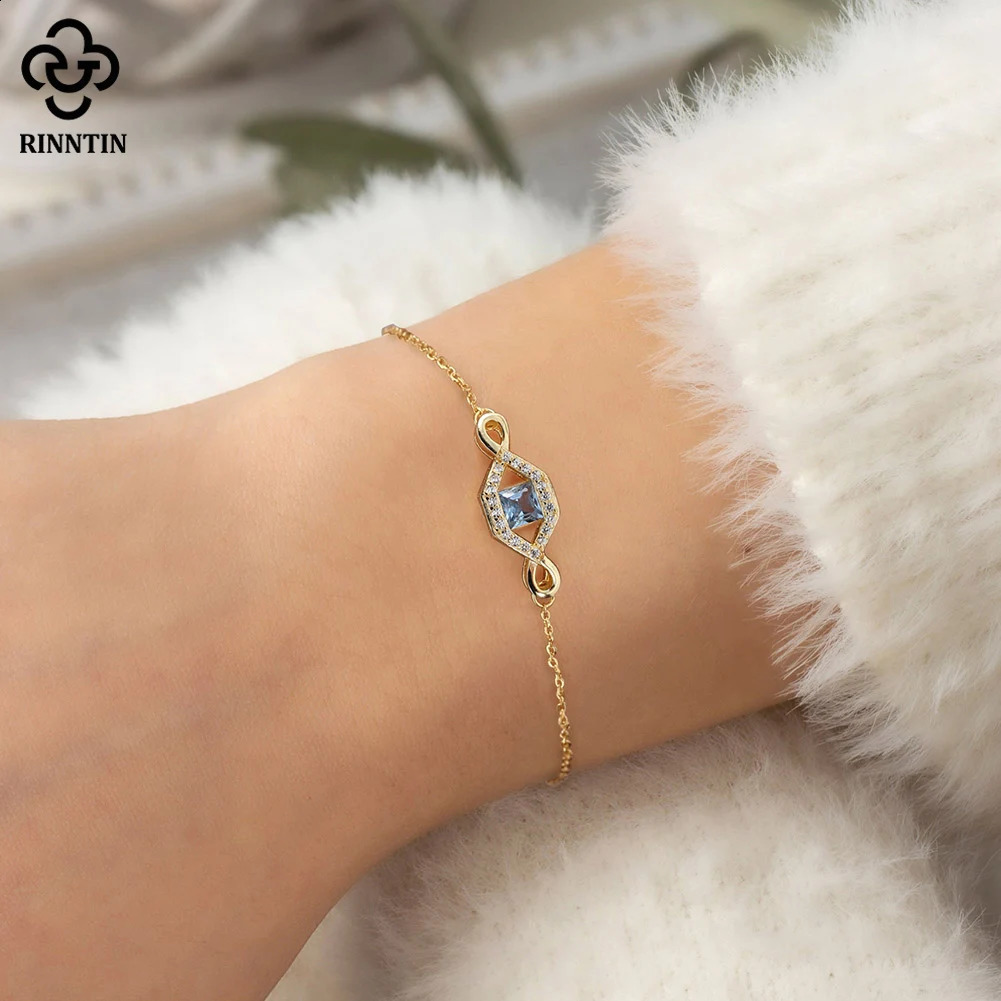 Rinntin S925 Silver Cubic Zircon Chain Bracelets For Women Fashion Endless Love Bracelet on Hand Anniversary Gift Jewelry SB178 241214