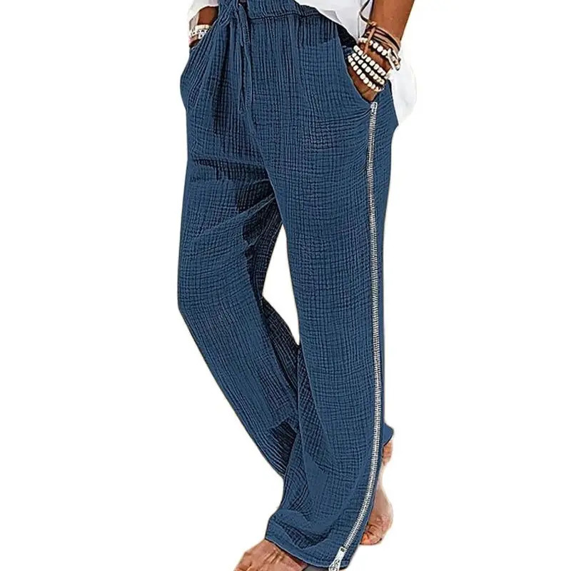 Retro mens pleated cotton linen casual pants drawstring side zipper elastic waist comfortable and breathable beach mens straight pants 241219