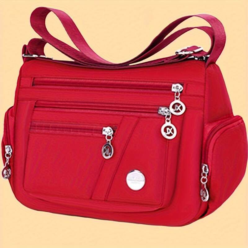 Nylon Casual Waist Pack Tassel Detail, Lightweight Travel Shoulder Bag, Adjustable Strap, Zipper Closure, Polyester ed, Multi-Pocket Design, with No W