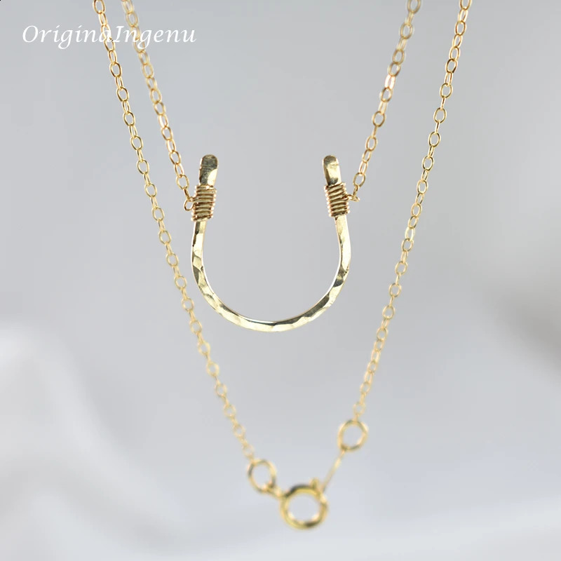 925 Silver Hammered Letter U Pendant Handmade Horseshoe Necklaces Gold Filled Choker Kolye Vintage Jewelry Boho Women Necklace 241220