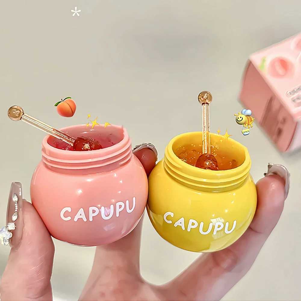 Peach Lip Mask Clear Moisturizing Honey Jelly Lip Balm Transparent Lips Care Sleep Masks Lipstick Base Cosmetic Lip Oil MakeupXJ241223