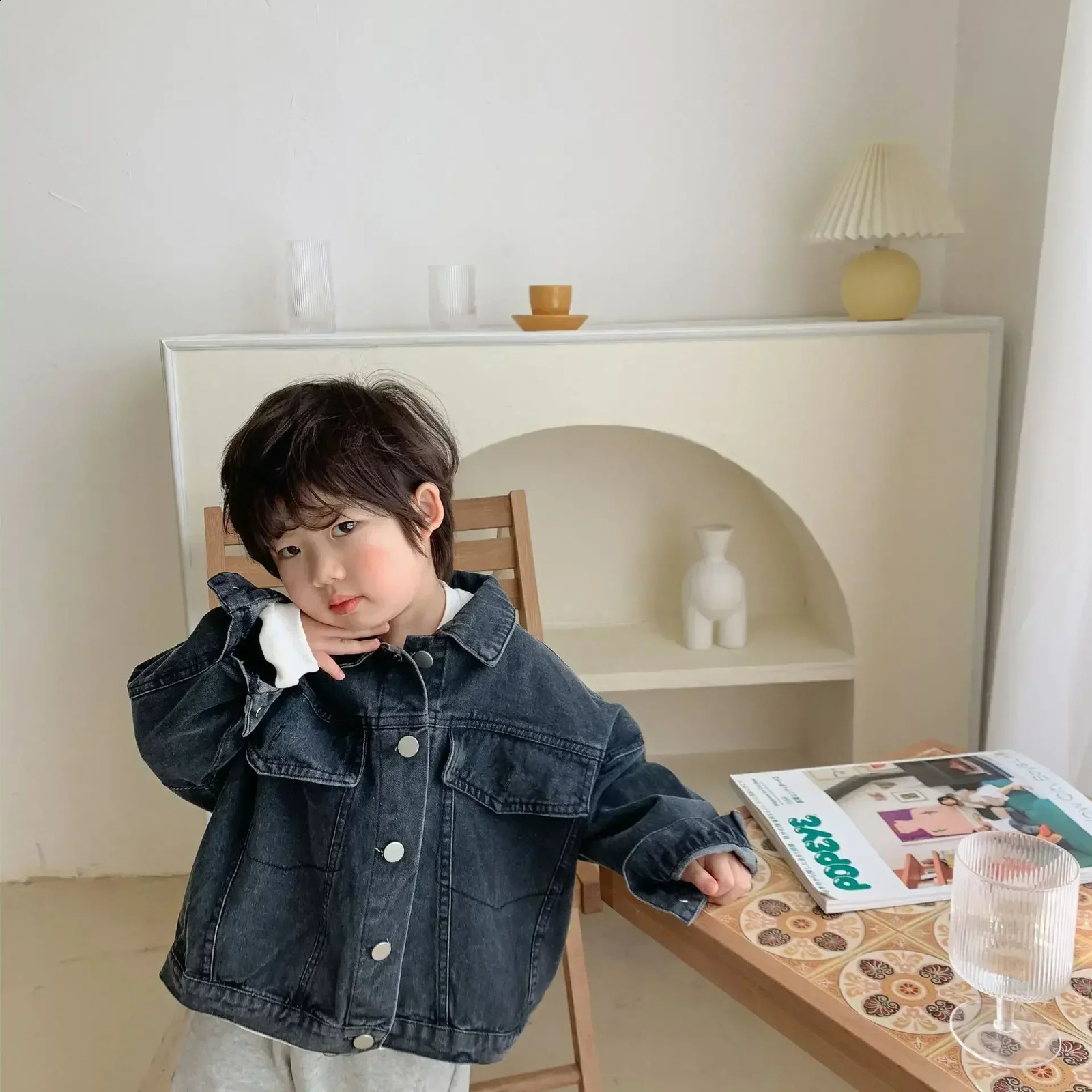 6704 Childrens Denim Jacket Spring and Autumn Korean Girls Denim Jacket Casual Loose Boys Coat Cardigan Outfits 241223