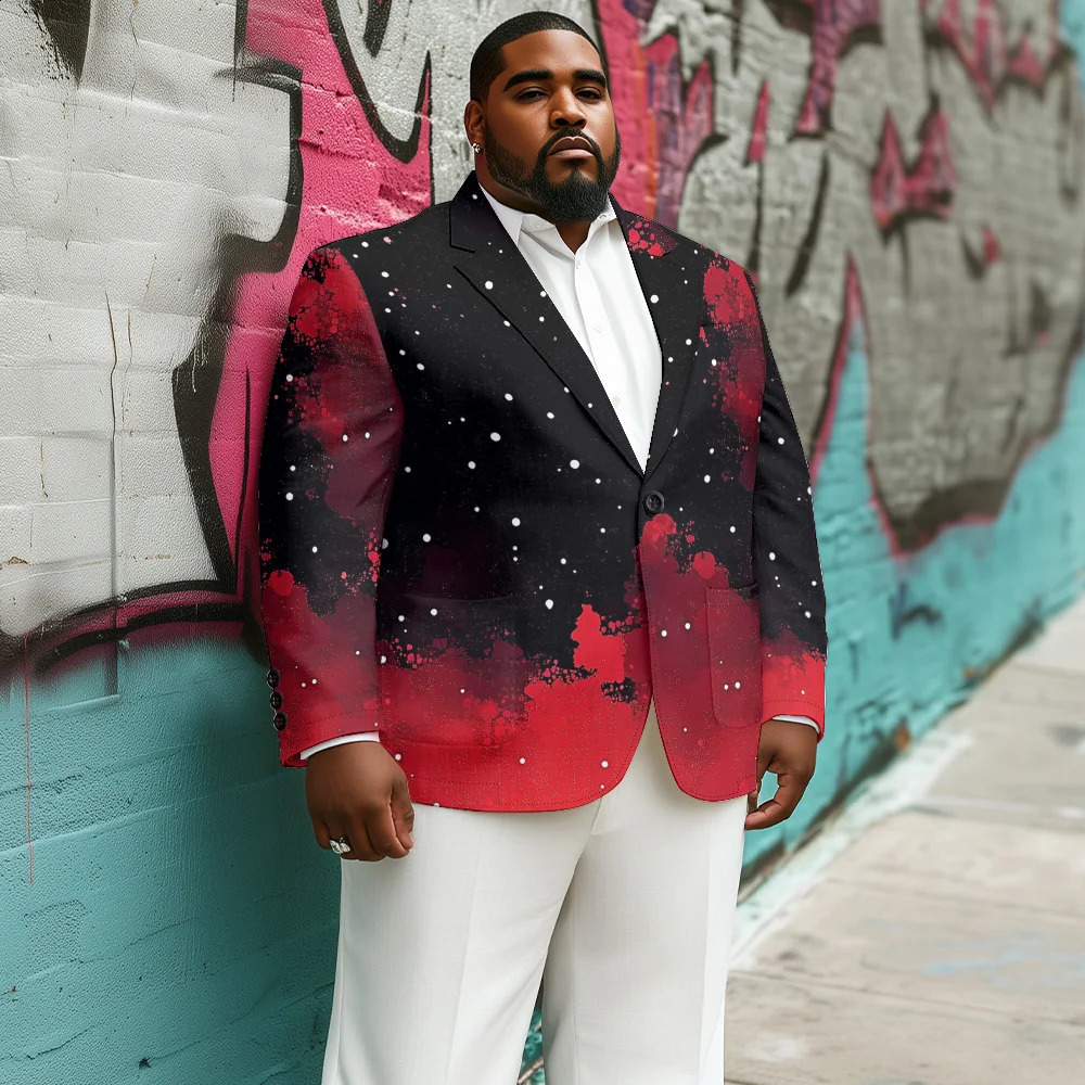 Mens Suit Jacket Autumn Slim Fit One Button Blazer Watercolor Red and Black Fashion Casual England Male Dress Coat 241218