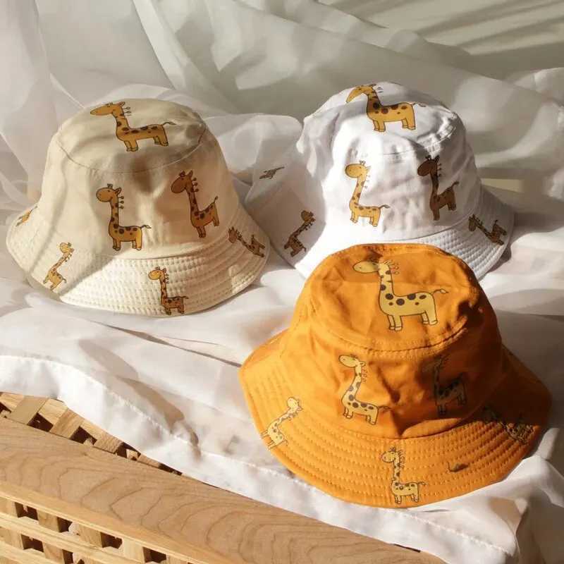 Caps Hats Summer Sun Protection Childrens Fisherman Hat Cartoon Printed Giraffe Flat Cap Boys and Girls Korean Version Cute Basin H241223