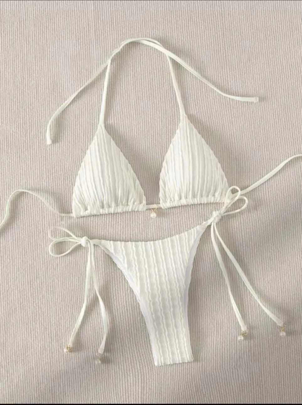 sexy milky ribbed halter micro mini bikini sets two pieces tie women thong swimsuit female bathing suit swimwear biquiniXJ241223