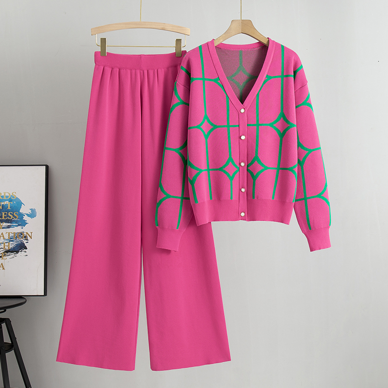 new Spring And Autumn Suit Women's New Fashion Sets Loose V Neck Sweater Casual Sports Pants Two Piece Set
