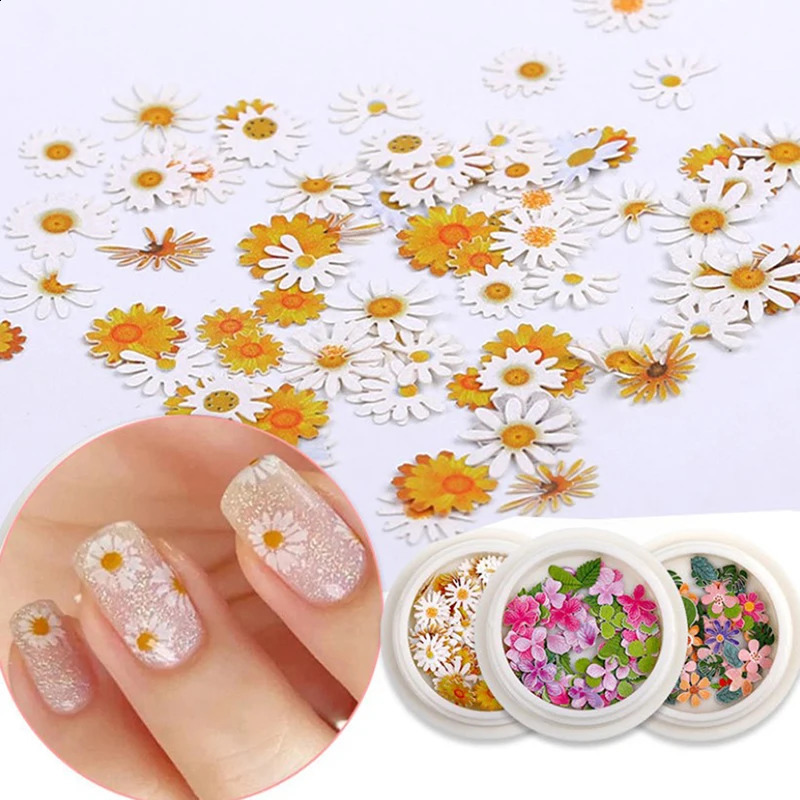 50 PcsBox Nail Art Charms Color Mixed Small Daisy Flower Rose Ultra Thin Wood Pulp Patch DIY Jewelry Accessories 241223