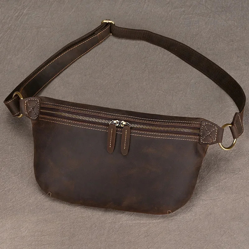 Real Leather Wait Bag Summer Outdoor Walking Bag Portable Waist Packs Crazy horse leather male fanny pack sling bag chest bag 241223