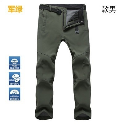 Outdoor soft shell assault pants for men waterproof and windproof skiing pants thickened warm with fleece pants solid color outdoor hiking pants for w