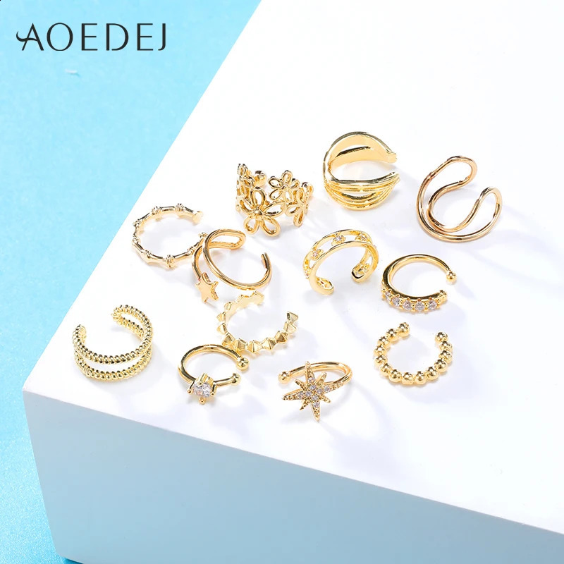 AOEDEJ 12 PCS/lot Gold Color Clip Earrings Punk Hip Hop Earrings for Men Women Gothic No Piercing Earrings Cartilag Jewelry 241220
