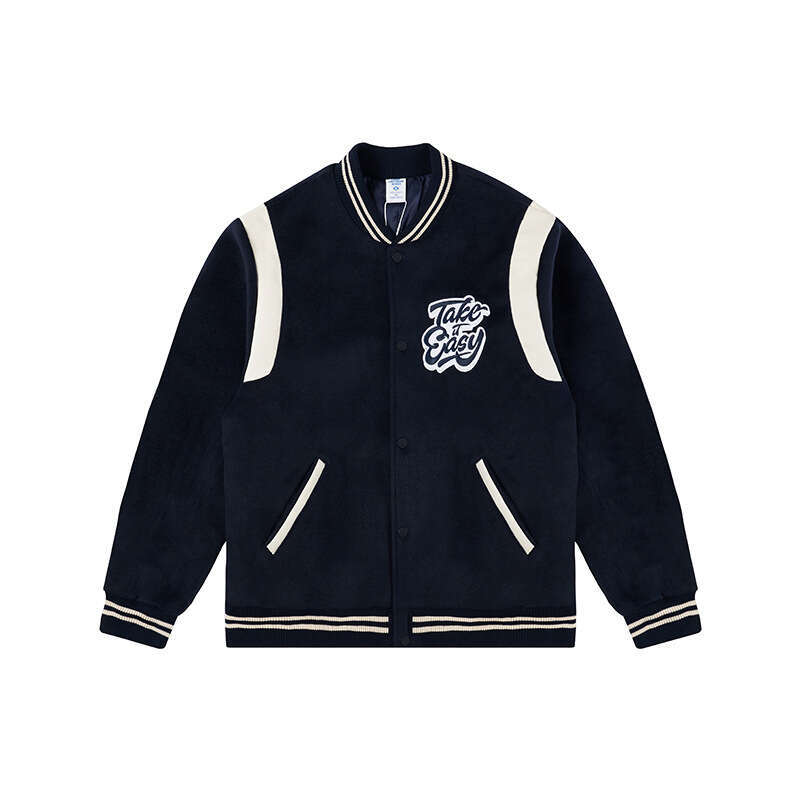 Autumn/Winter New Color Contrasting Loose Embroidered Baseball Couple Cotton Jacket Men and Women
