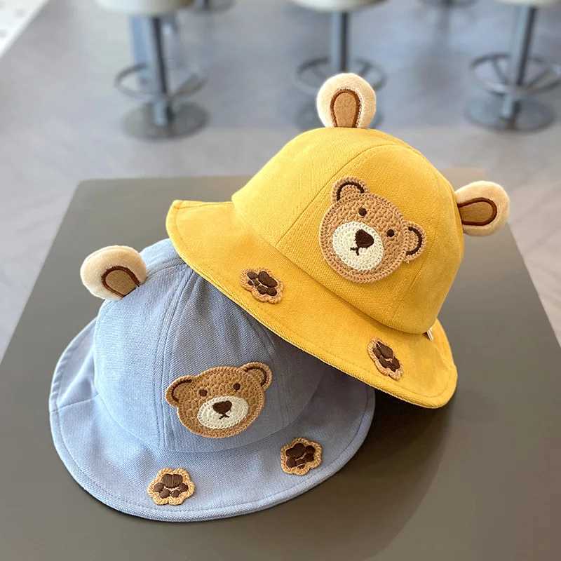 Caps Hats Cute Bear Childrens Bucket Hat New Spring Boys and Girls Sun Hat Cartoon Outdoor Summer Childrens Hat Hip Hop Baby Hat Korean Style 1-3Y H24