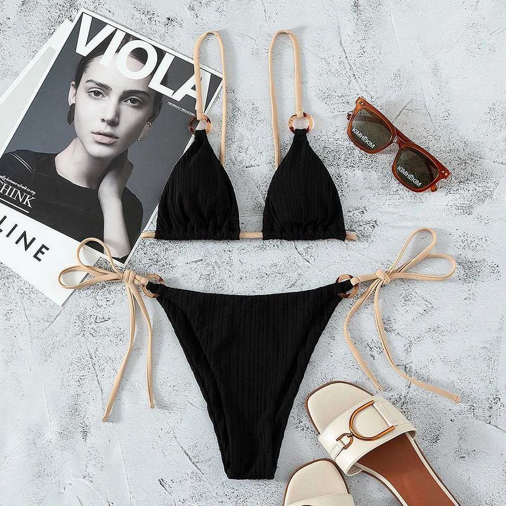 Sexy String Lace-up Micro Triangle Bikinis Set Mini Thong Swimsuits Women Swimwear Bathing Suit Bikini Tanga Mujer Biquinis SwimXJ241223