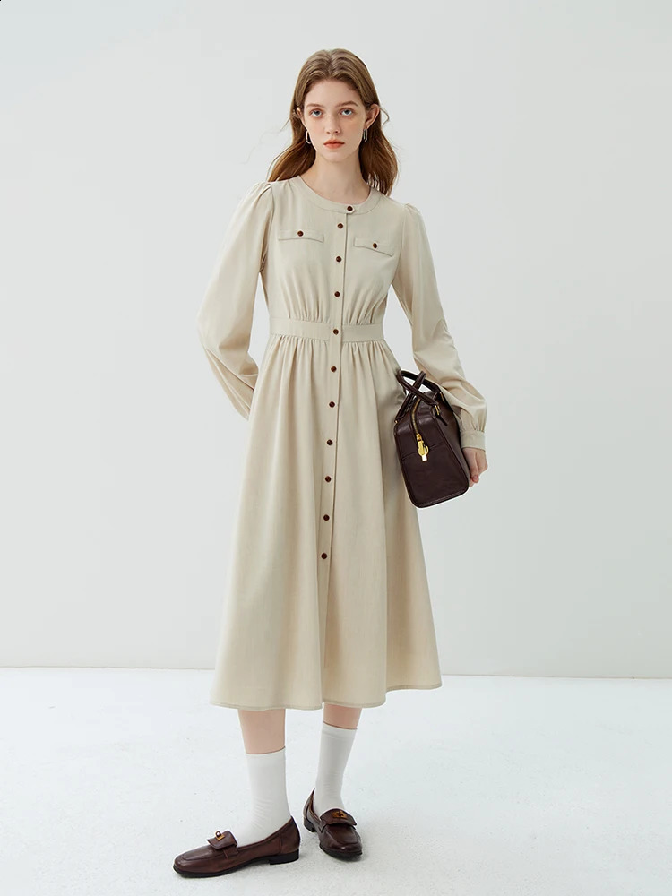 FSLE Long Sleeved Dress For Womens Temperament Commuting Shirt Women Pink Black Office Lady 241218