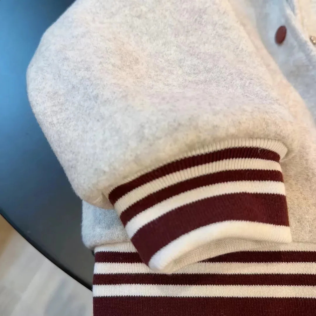 Children Girls Outerwears Coat Autumn Winter Cotton Padded Thickened Kids Girls Baseball Jacket Bow Striped Baby Girl Coat 241223