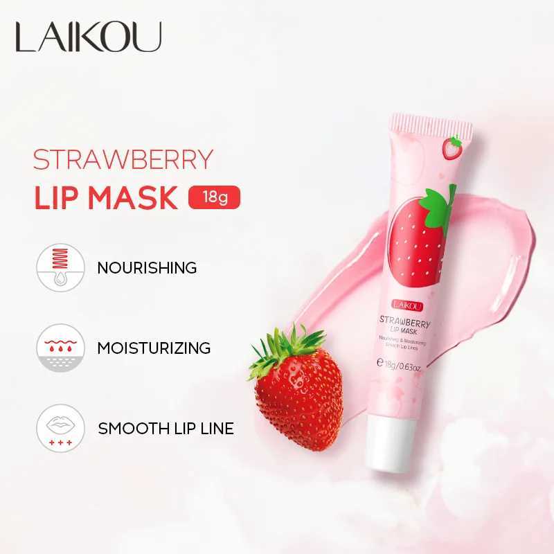 LAIKOU Strawberry lipstick Sleep facial mask Moisturizing Lip Gloss Bleaching Cream Nourishing Lip Care 18gW241223