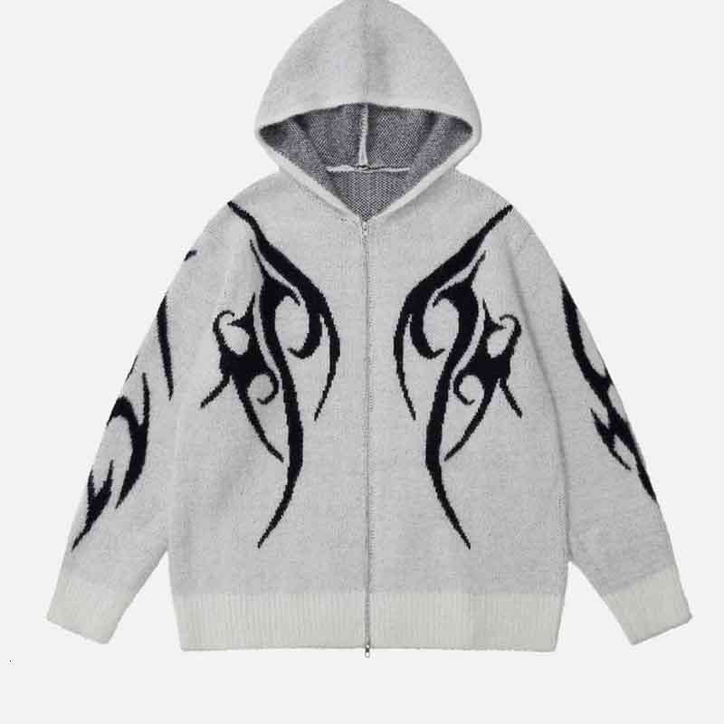autumn and winter knitted cardigan hooded sweater dark gothic women's loose oversized trendy