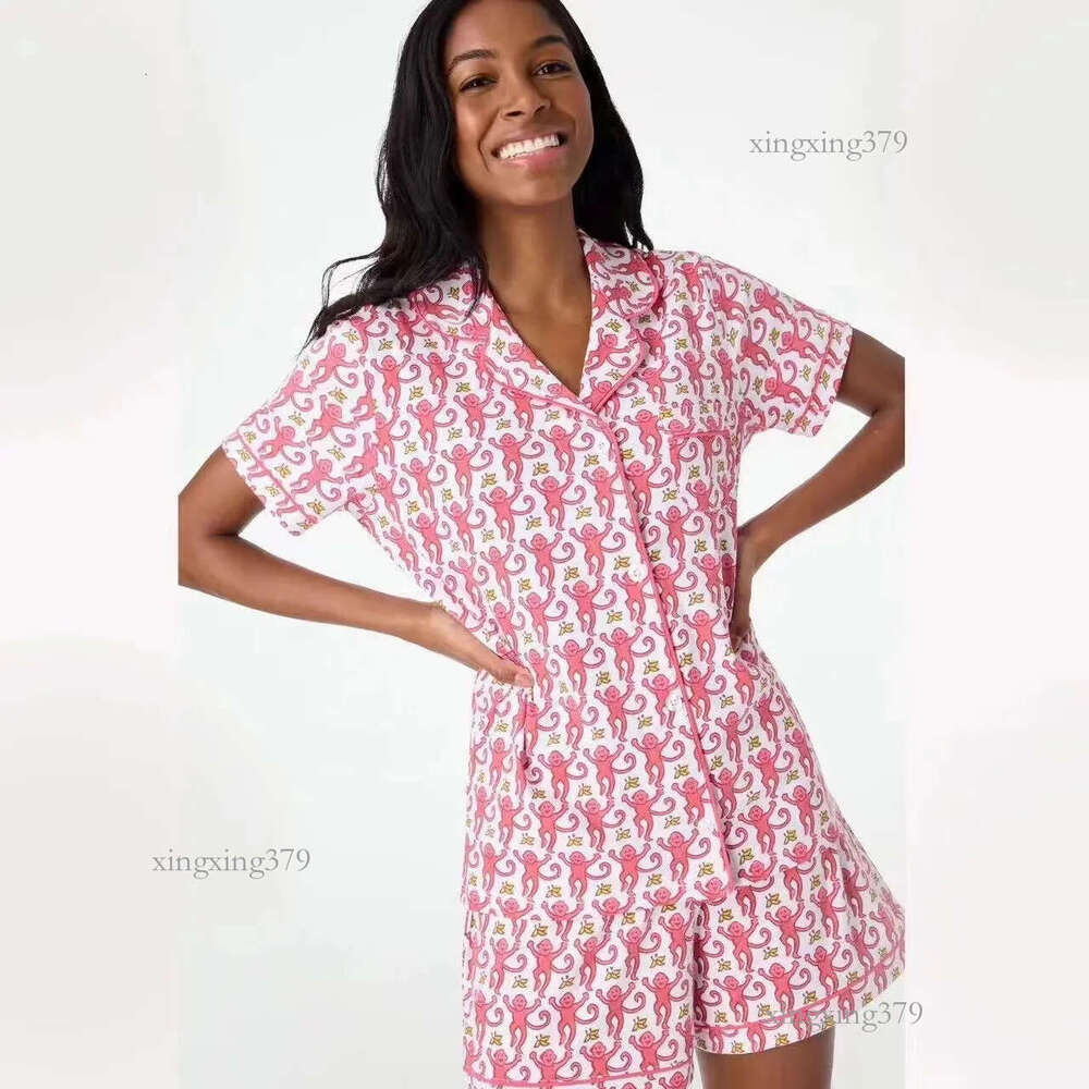 Designer Women s Cute Roller Rabbit Two Piece Set Short Pamas Y2k Monkey Pre Printed Two Piece Set Pama Short Sleeve Shirt Pj Shorts Set Casual
