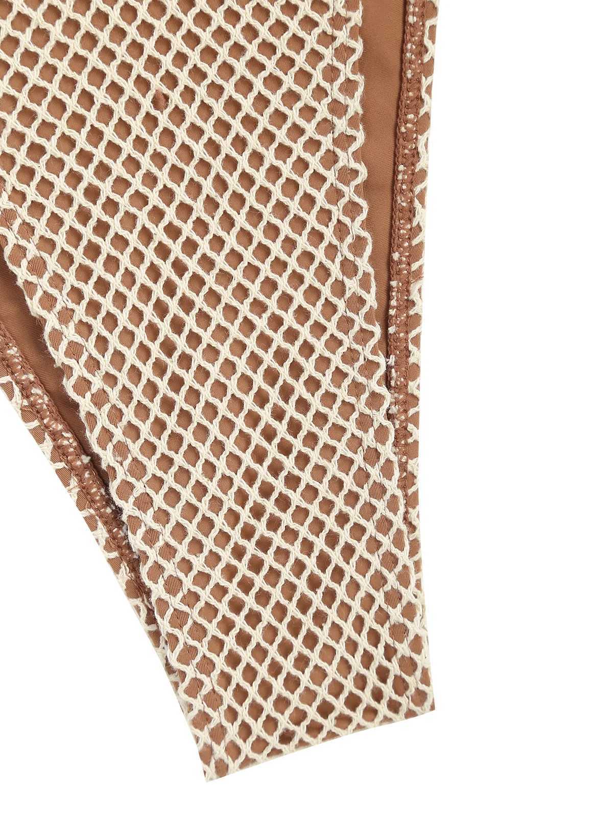 2024 Womens Swimsuit Triangle Swimwear Contrast Fishnet Tie Side Tanga Two Piece Bikini Set Padded Bikinis Bathing SuitsXJ241223