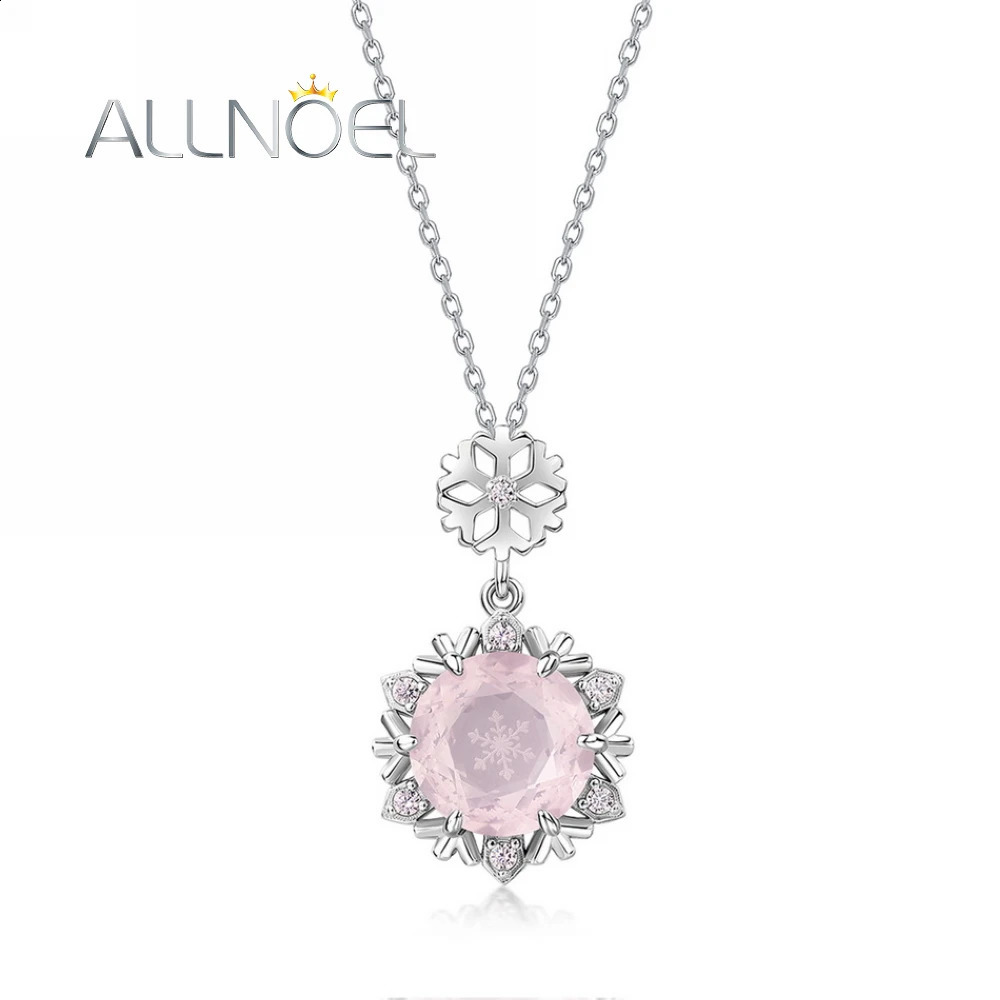 ALLNOEL Natural Rose Quartz Necklace for Women 925 Sterling Silver Pendant Winter Snow Fine Jewelry Merry Christmas Party Gifts 241220