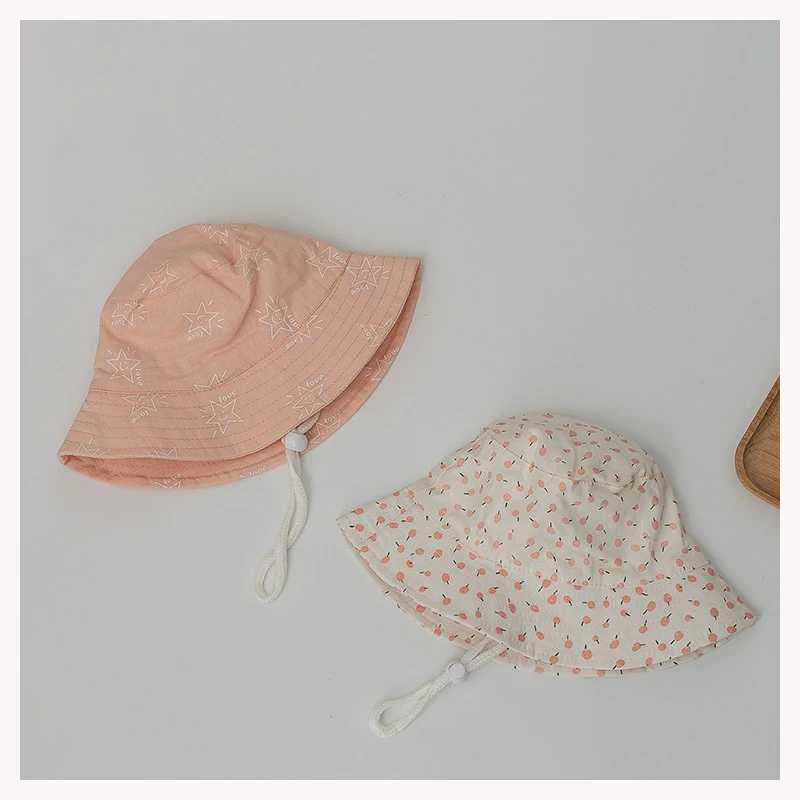 Caps Hats Cute and lovely baby girl bucket hat summer baby boy girl sun hat cute star width Brim baby toddler children fisherman Panama hat H241223