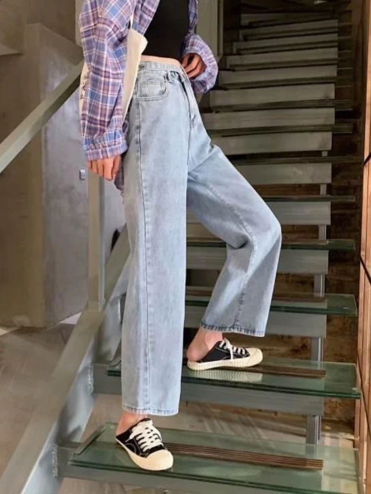 Baggy Jeans Women Simple High Waist Allmatch Korean Fashion Straight Wide Leg Trousers Couples Autumn Slacks Cowgirl Casual 241218