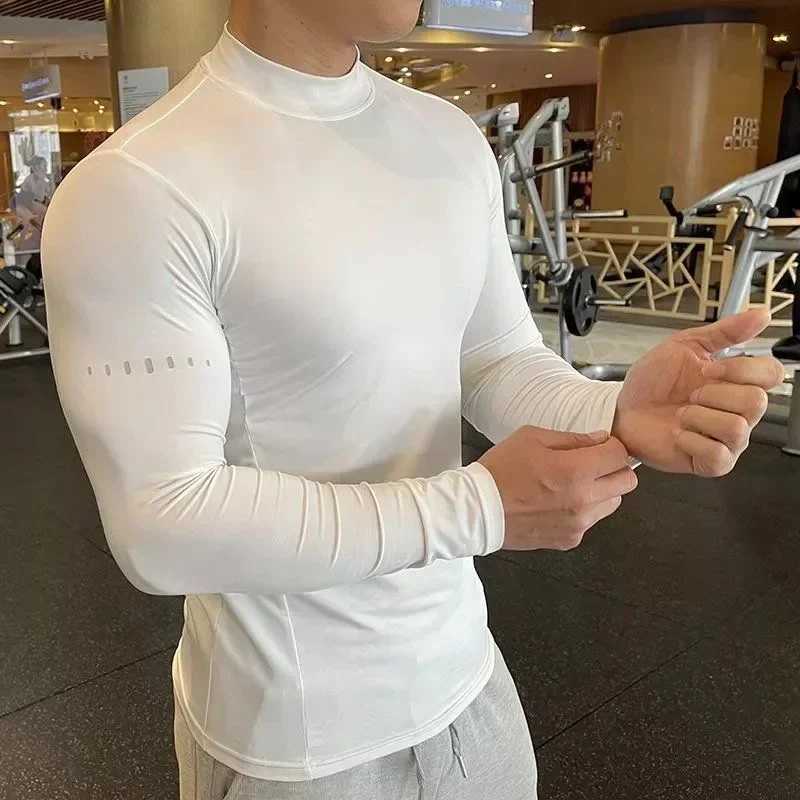 High Quality Gym T-shirt Mens Long Sleeve Compression Shirt Fast Drying Training Top Mens Muscle Exercise Running Clothes T241223