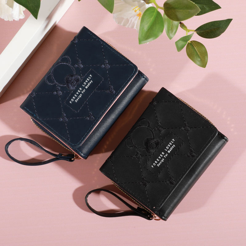 New Tri Fold Ladies Wallet With Wristlet- Snap Closure, Multiple Zip Pockets, Casual Style Credit Card Holder For Women
