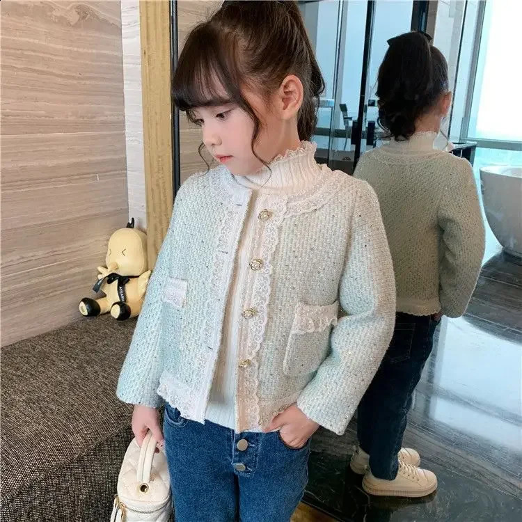 Kids Jackets for Girls Spring Autumn French Elegant Childrens Small Fragrance Tweed Coats Toddler Girls Jacket F46 241223