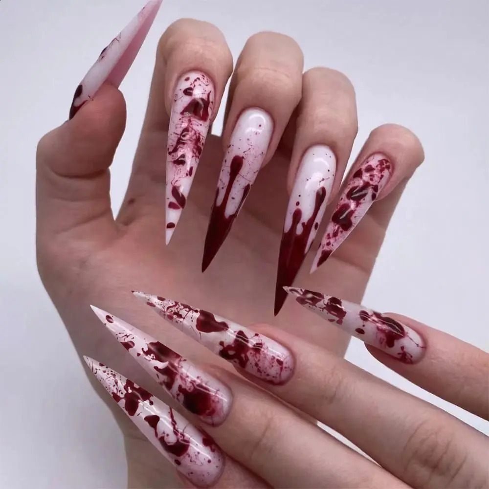 24pcs Manicure Long Almond False Nails Stiletto Ballerina Fake Nials Detachable Cute Cherry Press on Nails DIY 241223