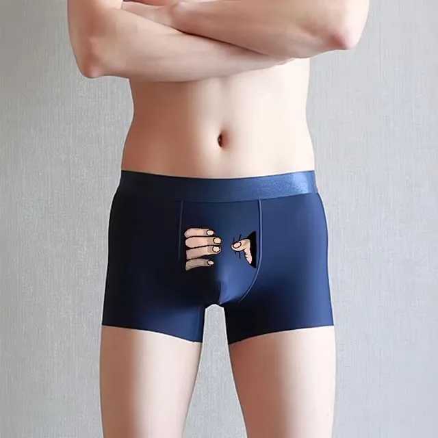 Mens Luggage Fun Cartoon Printed Underwear Ice Silk U-shaped Perspective Bag Sexy No Trace Cute Breathable Underwear Slippery W241223