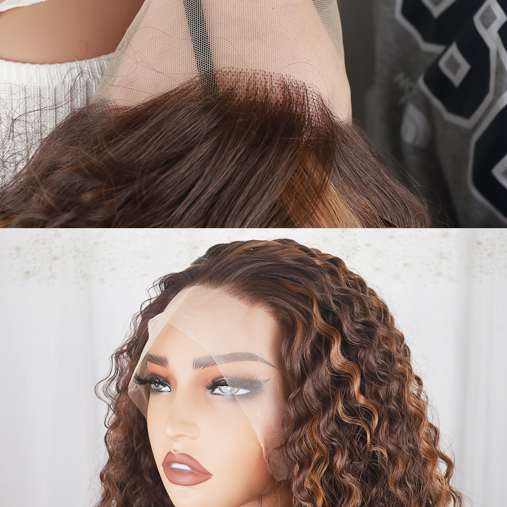 13*4 Lace Front Synthetic Deep Wave Wigs 180Density Klein Blue Curly Wig For Christmas Party Cosplay Use Heat Resistant Fiber Resemble Human Hair