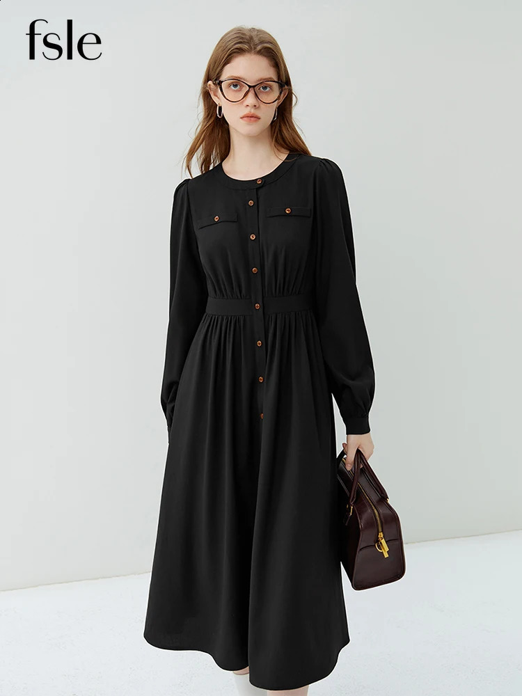 FSLE Long Sleeved Dress For Womens Temperament Commuting Shirt Women Pink Black Office Lady 241218