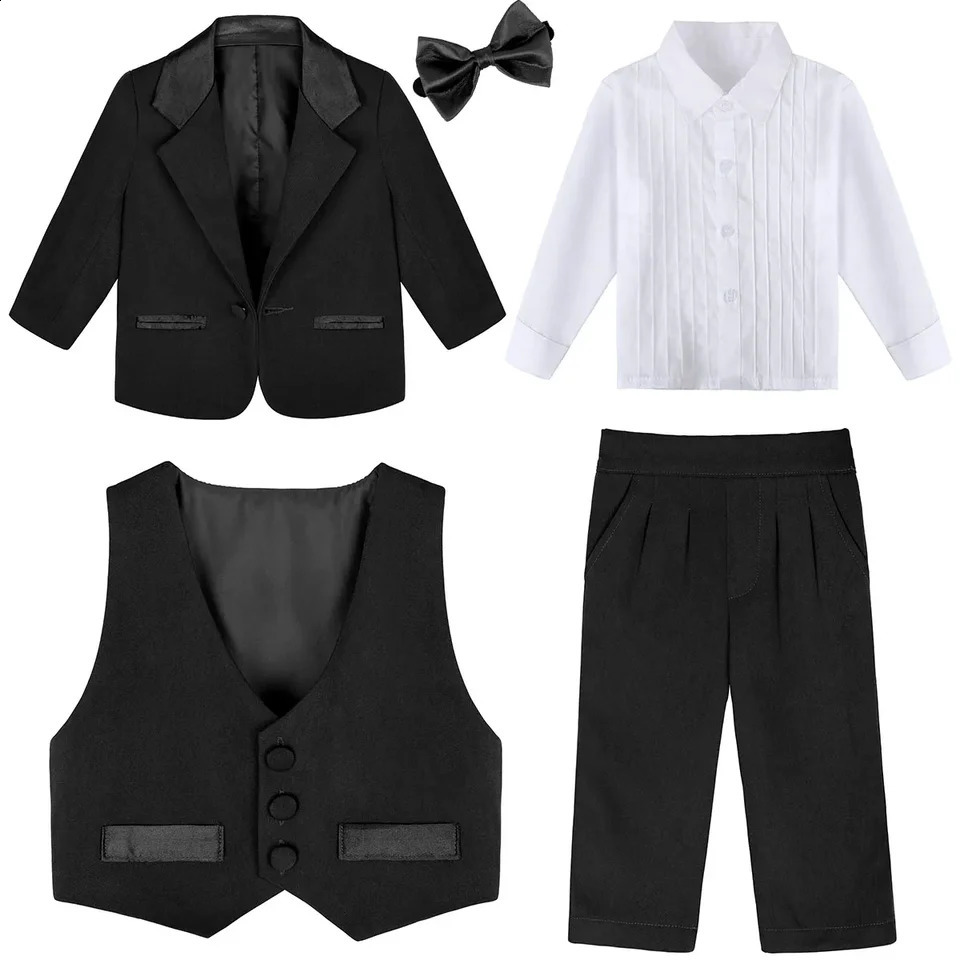 Black Tuxedo for Baby Boy Infant Wedding Suit Toddler Birthday Party Gift Outfits Christening Baptism Easter Year Costume 241223