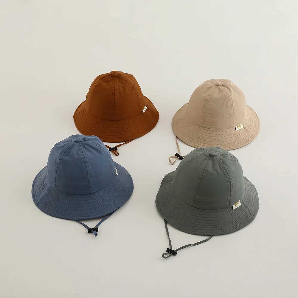 Caps Hats Summer Childrens Bucket Hat Solid Color Boys and Girls Sun Sunshade Hat Outdoor Fashion Beach Childrens Fishermans Hat H241223