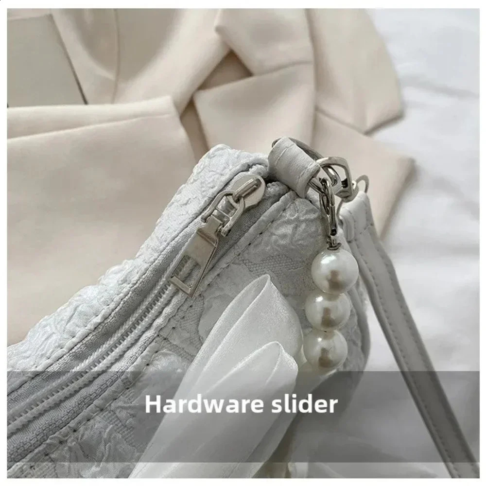 Pearl Female Bag Retro er Handbag Bow Crossbody Bags Fashion Canvas Womens 2024 Trend Shoulder bag Purses 241223