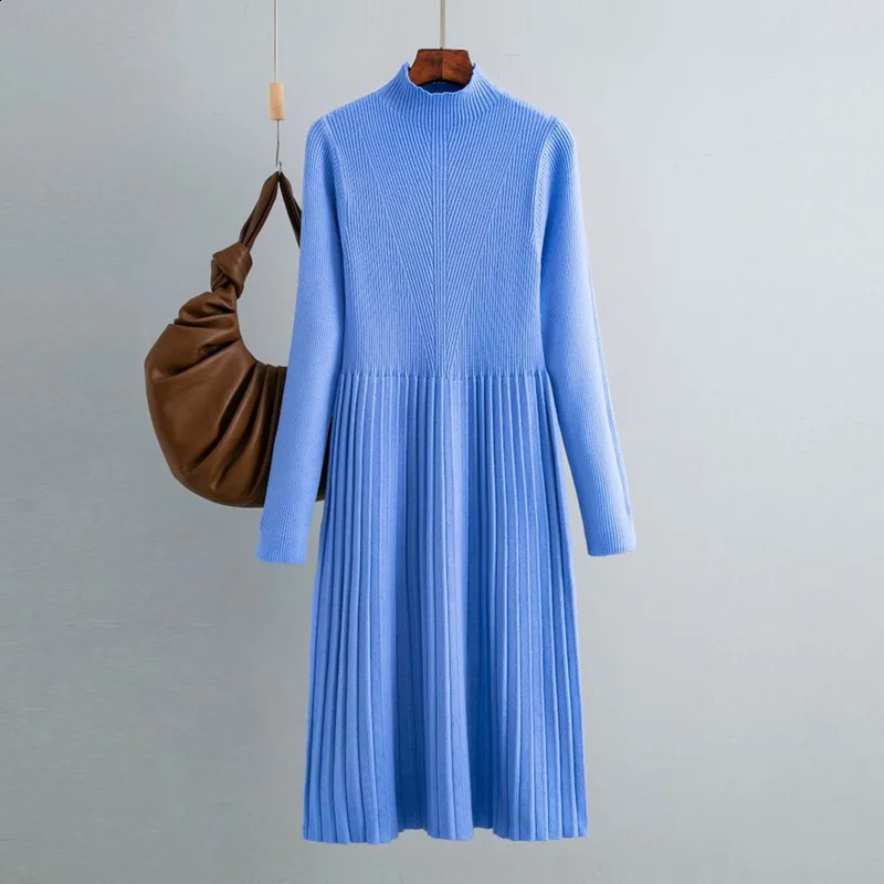 HLBCBG Elegant OL Turtleneck Slim Long Sweater Dress Women Thick Knit Autumn Winter Female Aline Basic Casual 241218
