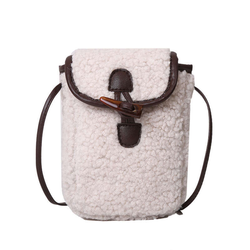 New Fur Phone Contrasting Color, Simple Stylish Single Shoulder Crossbody Small Bag, Women's Autumn And Winter Retro Lamb Fleece Bag