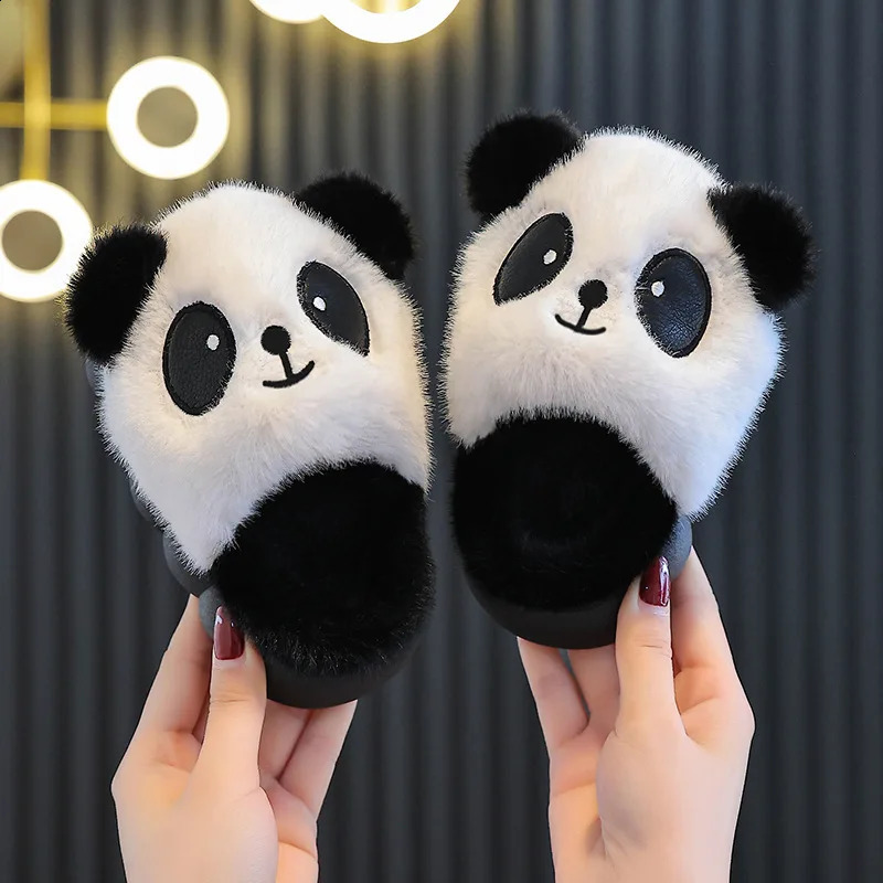 Childrens Girl Cotton Slippers Autumn Winter Child Slippers Wear-resistant Panda Cartoon Indoor Warm Non-slip Mother Kids Shoes 241223