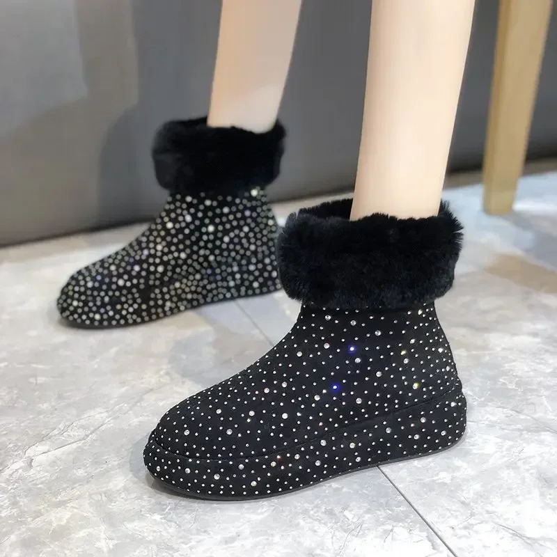 2025 New Designer Women's Snow Boots Thick Plush Fashion Winter Cotton Shining Water Dia Warm Shoes atos