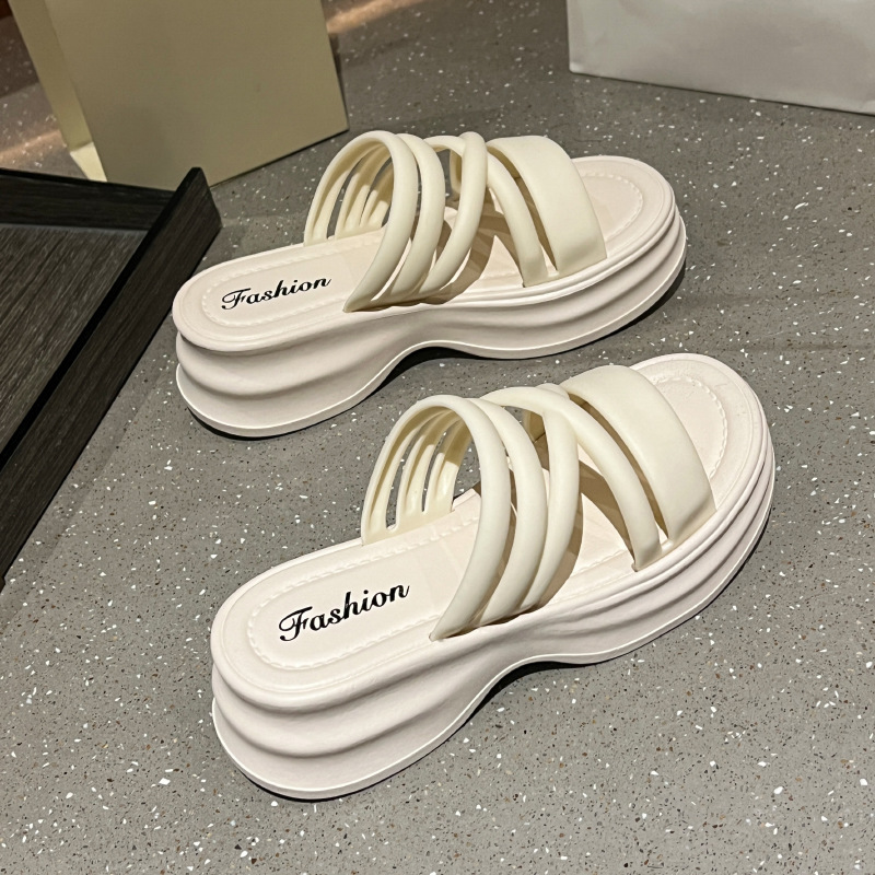 Free shipping hot designer slippers for womens black beige sliver Thick bottom cross thin strip