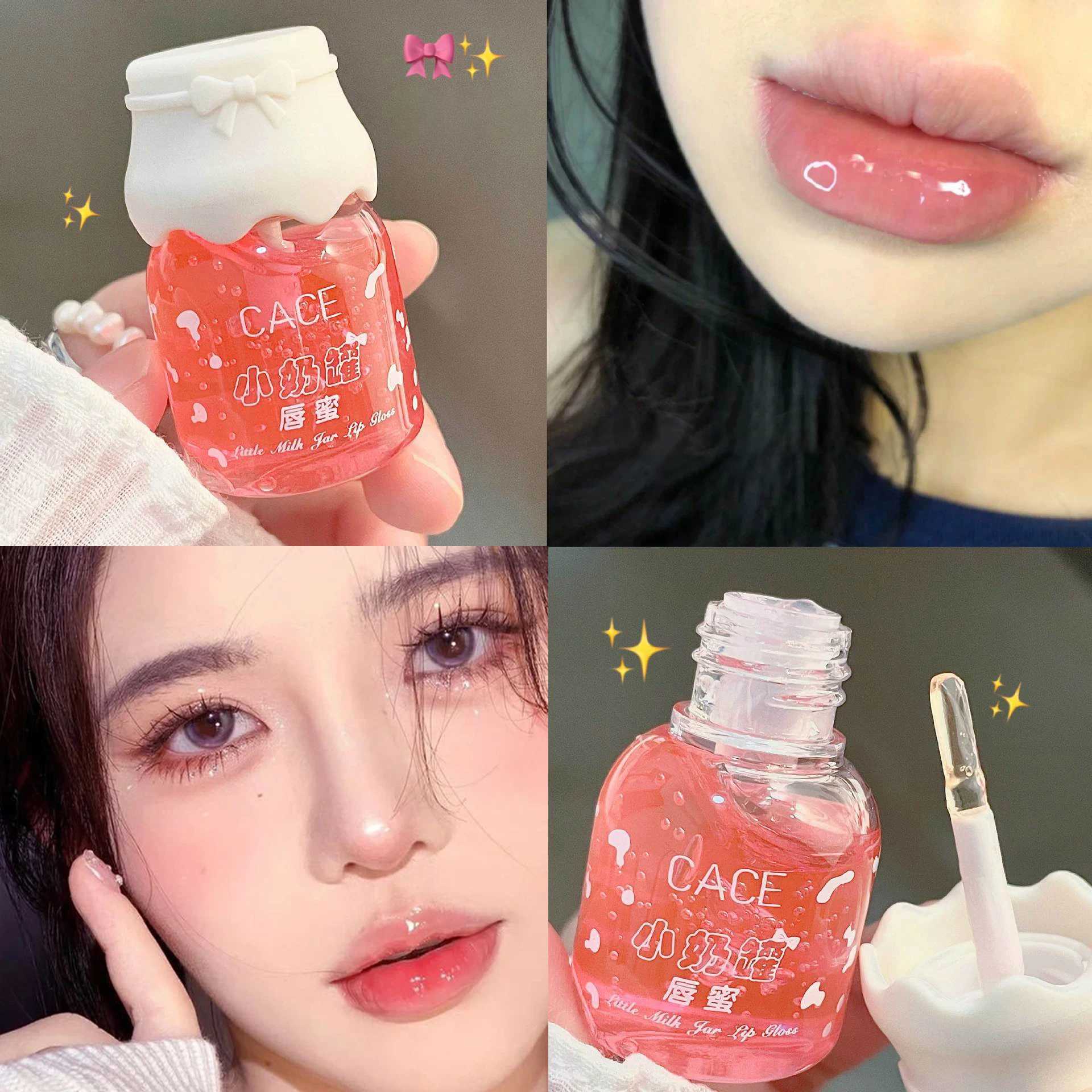 Peach Pink Milk Jar Lip Gloss Sakura Lip Oil Lip Balm Moisturizing Nourishing Anti-wrinkle Anti-cracking Unisex Lip Mask CareXJ241223