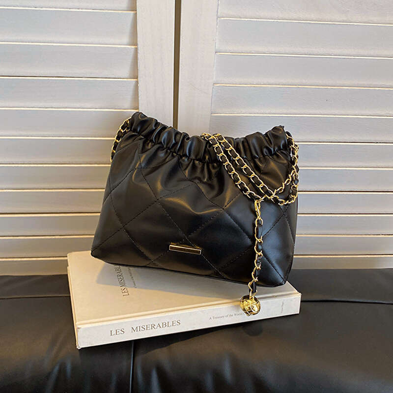 Korean Version Fashionable And Popular Armpit For Women's Summer New Style Dia Grid Trendy Chain Texture Single Shoulder Bucket Bag