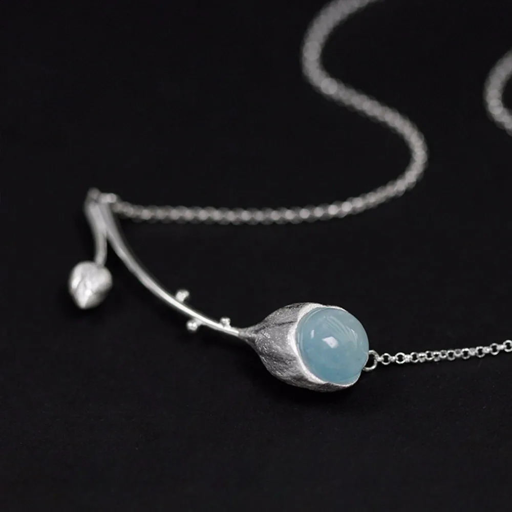 Lotus Fun Moment Real 925 Sterling Silver Natural Stone Handmade Fashion Jewelry Elegant Lotus Buds Necklace for Women 241220