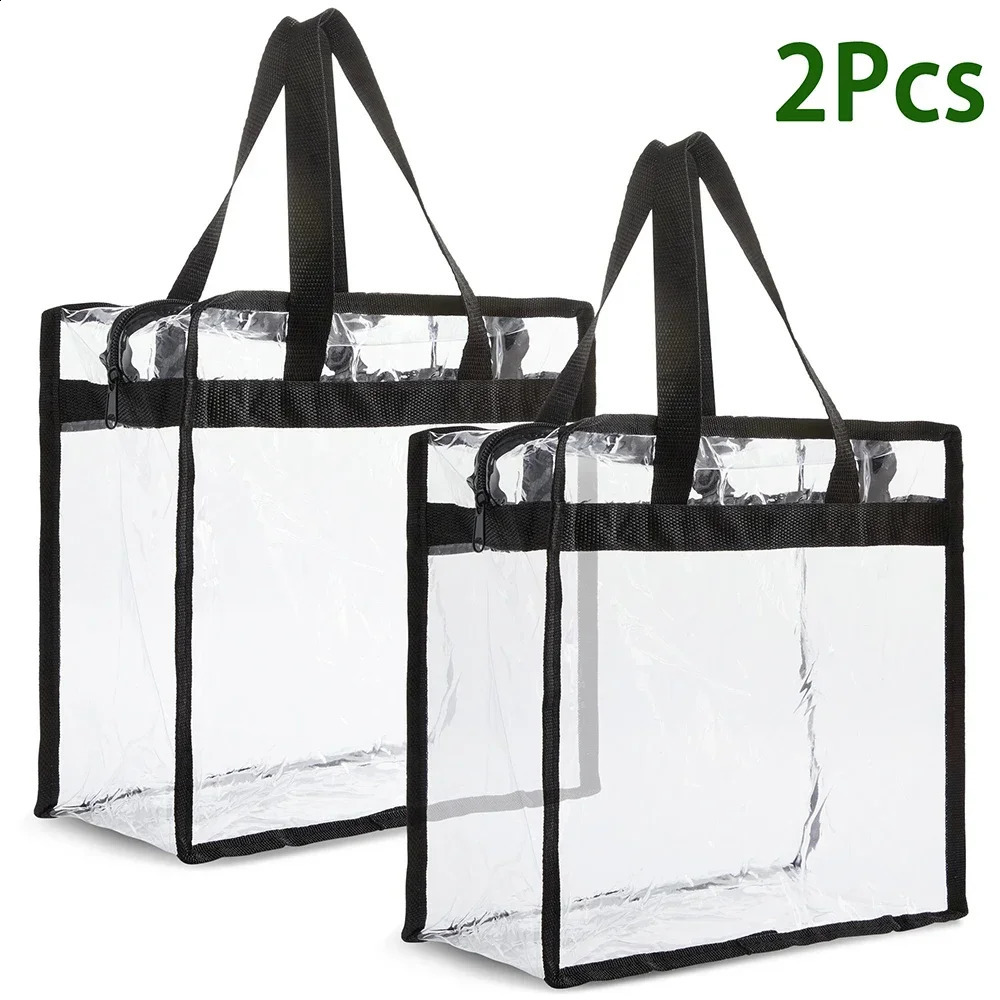 2Pcs Clear Tote Bags with Zipper Large Capacity Transparent Shoulder Bag Multipurpose Transparent for Work School Gym 241223