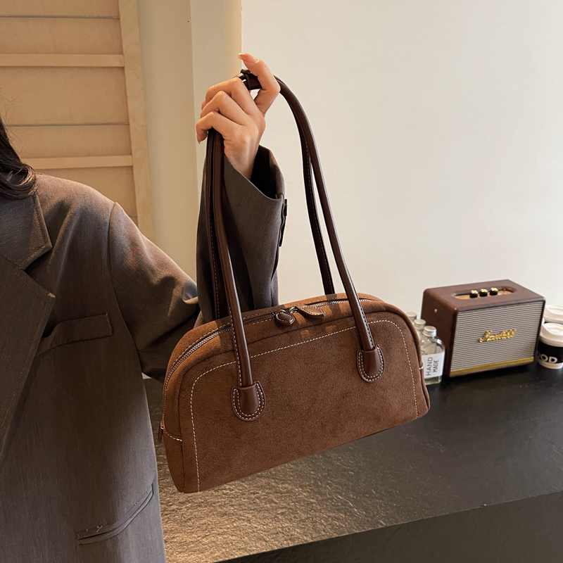 Shoulder Women Multi Pocket Underarm Faux Suede Zipper Tote Purse Satchel Bag For Work Shopping Suede Gender Neutral