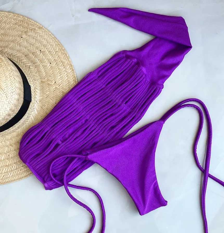 2024 New Bandage Stripe Brazilian Bikini Swimwear Womens Braided Rope Swimsuit Tube Top Female Sexy Mujer Beachwear SummerXJ241223