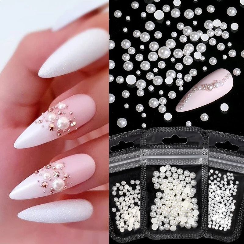 1Bag Acrylic Flower 3D Nail Art Decoration Mixed Size Steel Beads Silver Gem Nail Manicure Tool Accessories For DIY Nail 241223